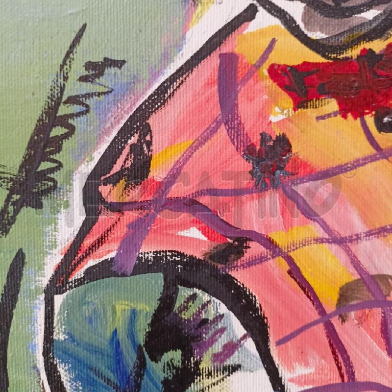 QUADRO OLIO TELA UOMO SEDUTO CAMICIA GIALLA SCACCHI ARANCIONE VIOLA GAMBE INCROCIATE CORN DOR  | Mercatino dell'Usato Roma re di roma 4