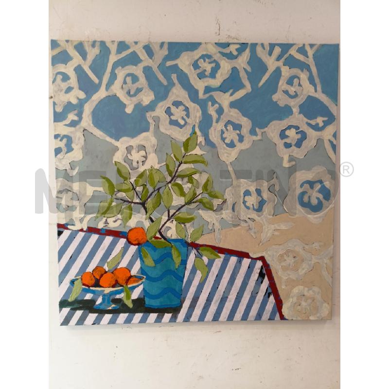 QUADRO OLIO TELA VASO AZZ FOGLIE E ARANCI | Mercatino dell'Usato Roma re di roma 1