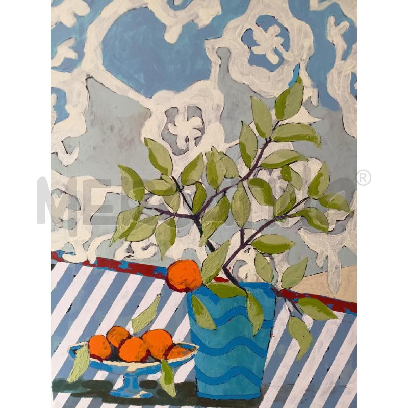 QUADRO OLIO TELA VASO AZZ FOGLIE E ARANCI | Mercatino dell'Usato Roma re di roma 2