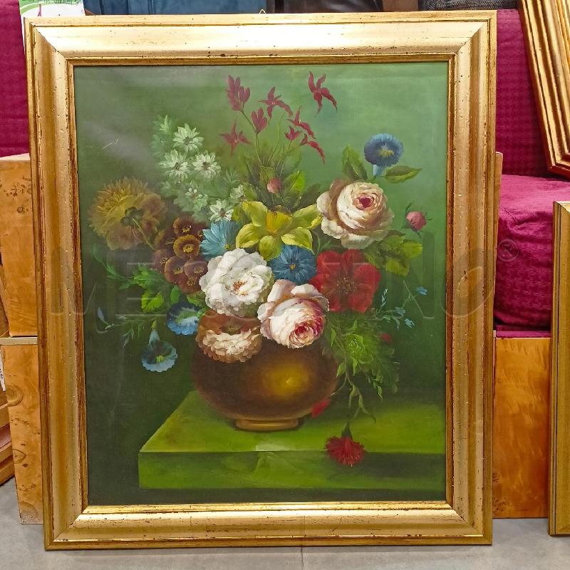 QUADRO OLIO TELA VASO FIORI CORN DORATA  | Mercatino dell'Usato Roma re di roma 1