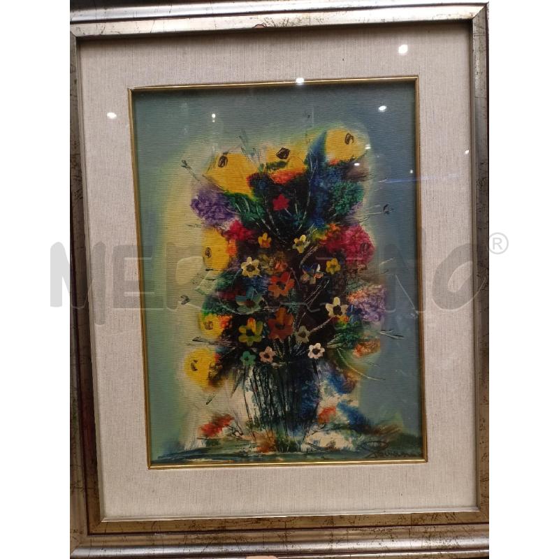 Quadro olio tela vaso fiori pecoraro cornice argentata