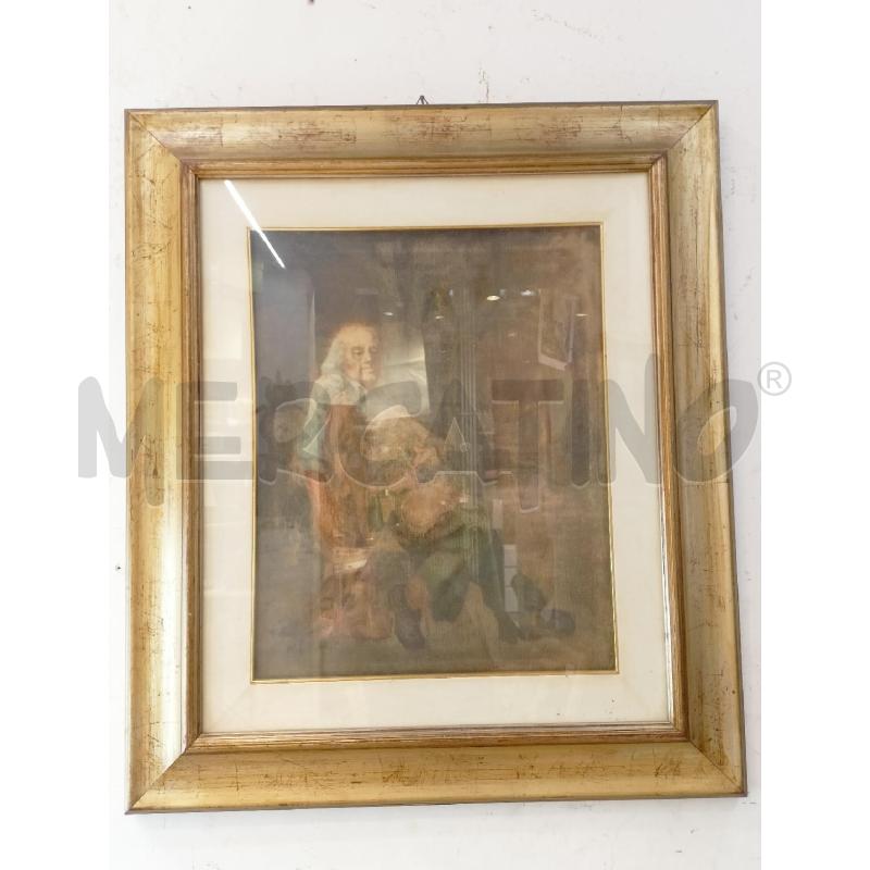 QUADRO OLIO TELA VECCHIO BIVACCO SEDUTO CAMICIA BLU PANTALONI VERDI CORN DORATA  | Mercatino dell'Usato Roma re di roma 1