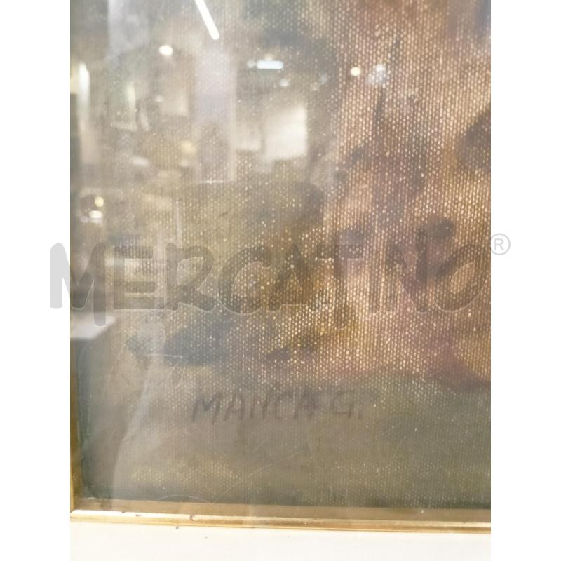 QUADRO OLIO TELA VECCHIO BIVACCO SEDUTO CAMICIA BLU PANTALONI VERDI CORN DORATA  | Mercatino dell'Usato Roma re di roma 2