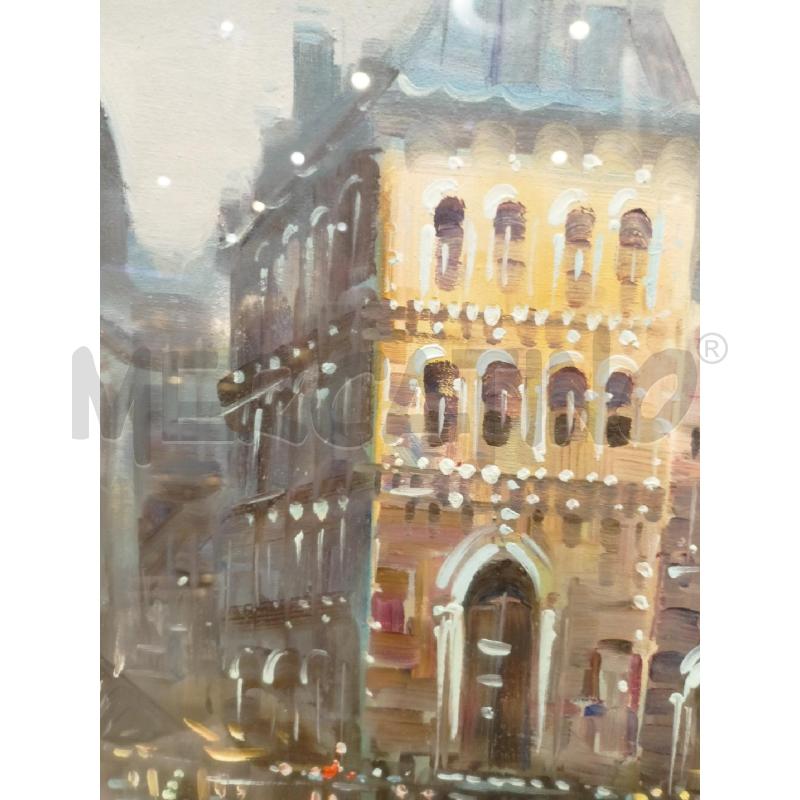 QUADRO OLIO TELA VENEZIA GONDOLE CIELO OSCURATO BLU CORNICE LEGNO DORATA | Mercatino dell'Usato Roma re di roma 3