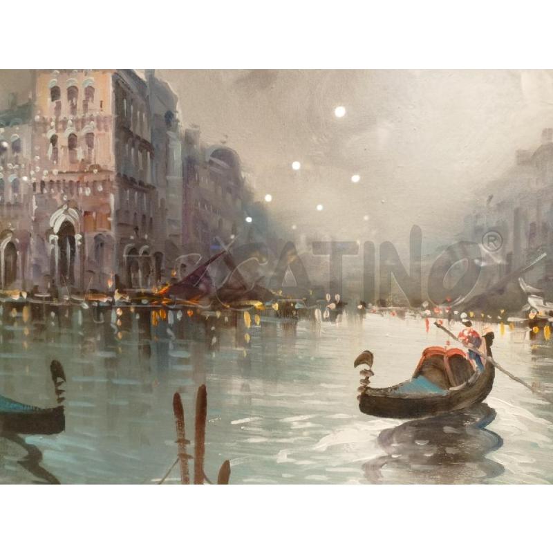 QUADRO OLIO TELA VENEZIA GONDOLE CIELO OSCURATO BLU CORNICE LEGNO DORATA | Mercatino dell'Usato Roma re di roma 4