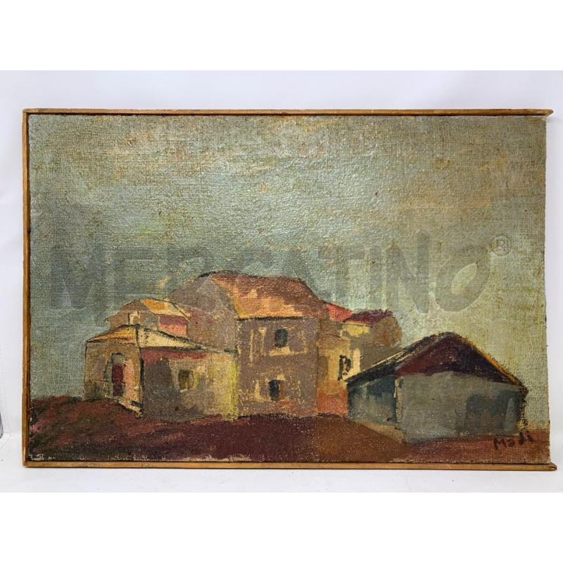 QUADRO OLIO TELA VISTA CASALE STILE MACCHIAIOLO CORN LEGNO FINA | Mercatino dell'Usato Roma re di roma 1