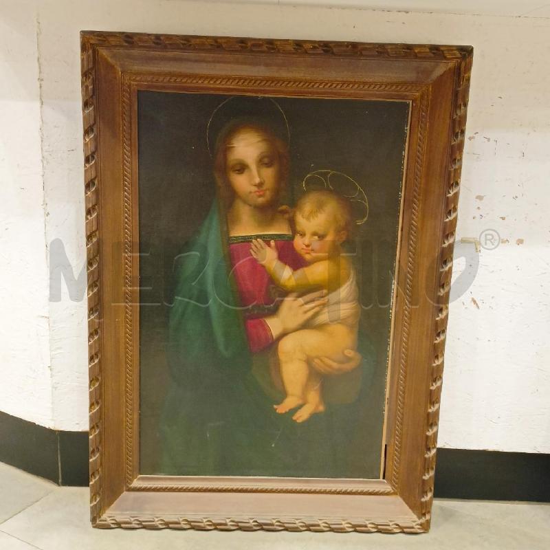 QUADRO OLIO TELA  MADONNA BAMBINO ABITO ROSSO MANTELLO BLU  | Mercatino dell'Usato Roma re di roma 1