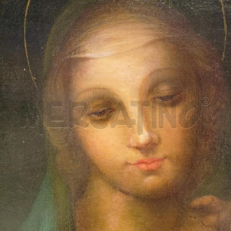 QUADRO OLIO TELA  MADONNA BAMBINO ABITO ROSSO MANTELLO BLU  | Mercatino dell'Usato Roma re di roma 2