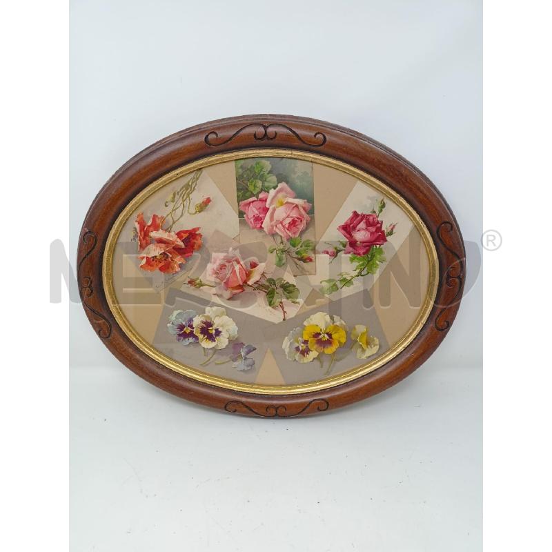 QUADRO OVALE CARTOLINE FIORI CORN LEGNO | Mercatino dell'Usato Roma re di roma 1