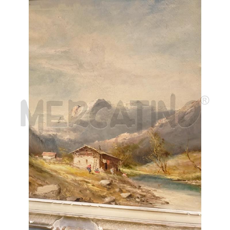 QUADRO PAESAGGIO PRATERIA MONTAGNE PINI CASETTA CORN LEGNO BEIGE RICCIOLI  | Mercatino dell'Usato Roma re di roma 2