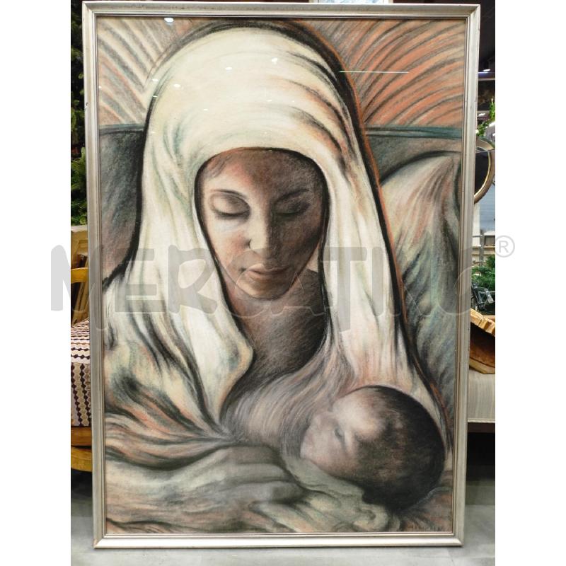 QUADRO PASTELLO RITRATTO MADRE CON BAMBINO CORNICE LEGNO ARGENTATO | Mercatino dell'Usato Roma re di roma 1
