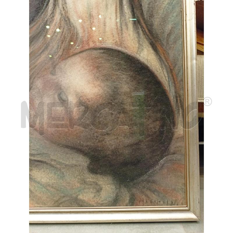 QUADRO PASTELLO RITRATTO MADRE CON BAMBINO CORNICE LEGNO ARGENTATO | Mercatino dell'Usato Roma re di roma 3