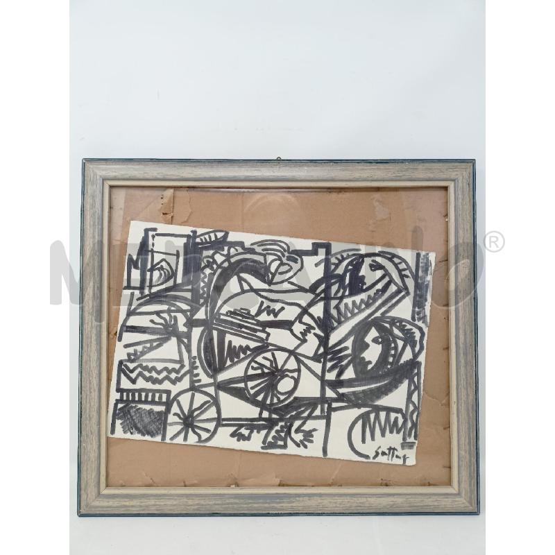 QUADRO PENNARELLO STILE CUBISTA NERO CORN LEGNO | Mercatino dell'Usato Roma re di roma 1