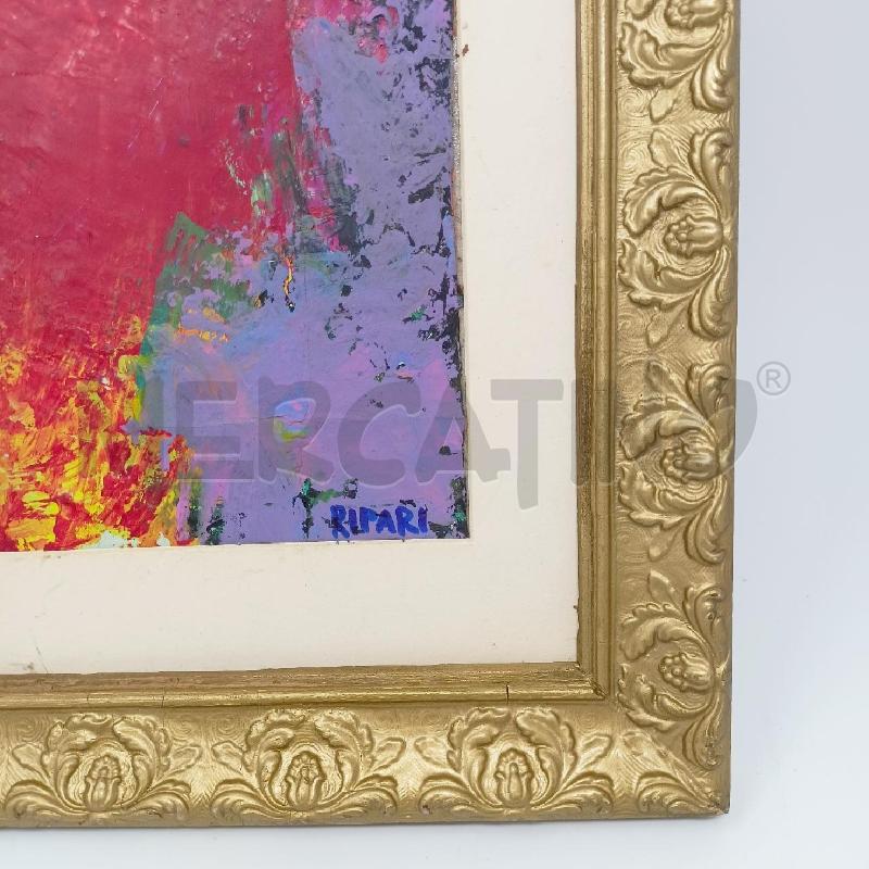 QUADRO PICCOLO OLIO MASONITE ROSSO VIOLA CORNICE DORATA DEC FIORI  | Mercatino dell'Usato Roma re di roma 2