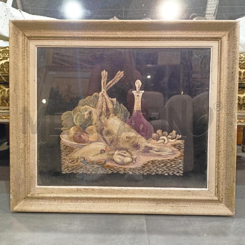 QUADRO RICAMO NATURA MORTA CONIGLIO CORN ARGENTAT | Mercatino dell'Usato Roma re di roma 1