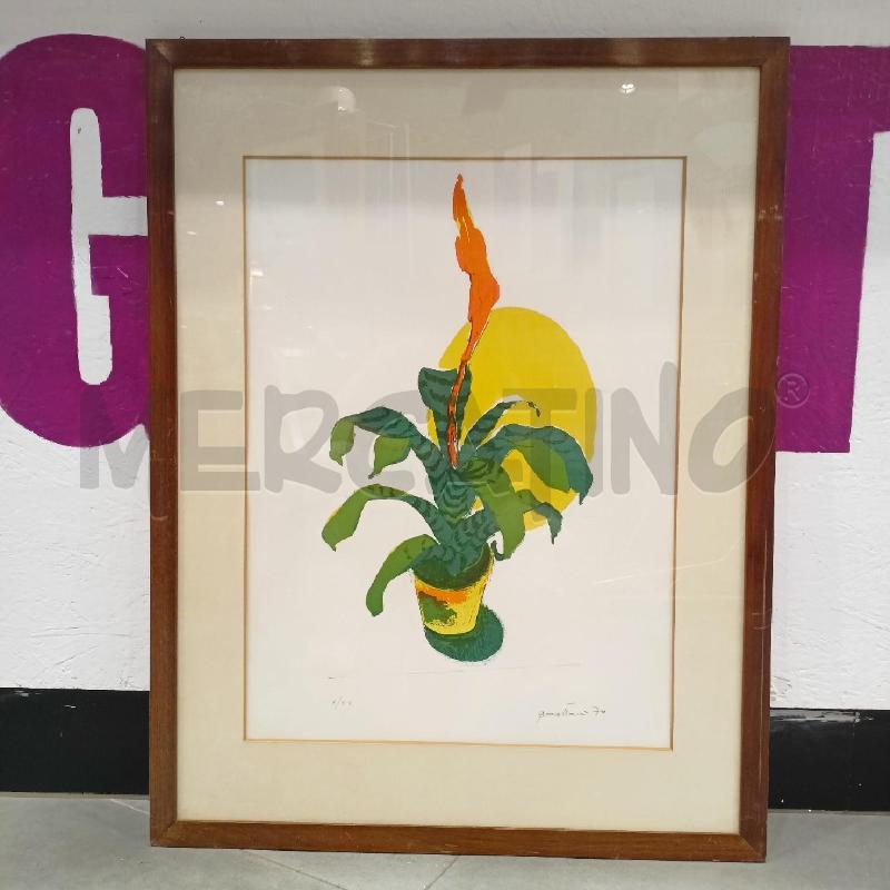 QUADRO SERIGRAFIA MULTIPLO VASO GIALLO FOGLIE VERDI FIORE ARANCIONE  | Mercatino dell'Usato Roma re di roma 1