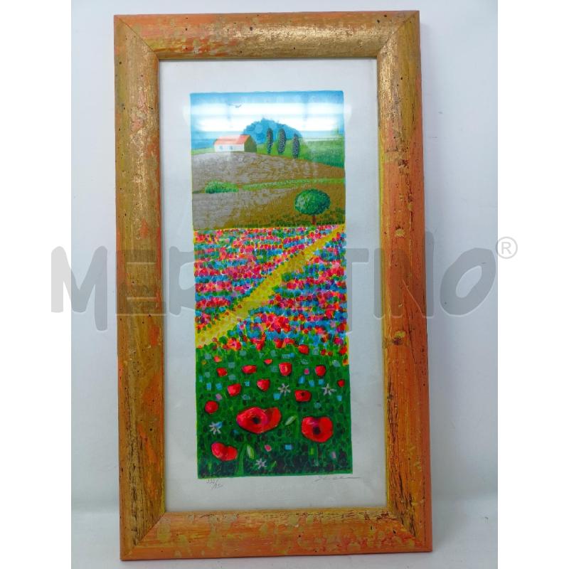 QUADRO SERIGRAFIA PAPAVERI CADETTA CORNICE LEGNO BOMBATA ARANCIONE DORATA | Mercatino dell'Usato Roma re di roma 1