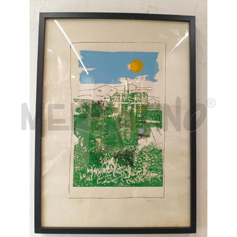 QUADRO SERIGRAFIA SOLE GIALLO ALBERI VERDI SPUGNATI  | Mercatino dell'Usato Roma re di roma 1