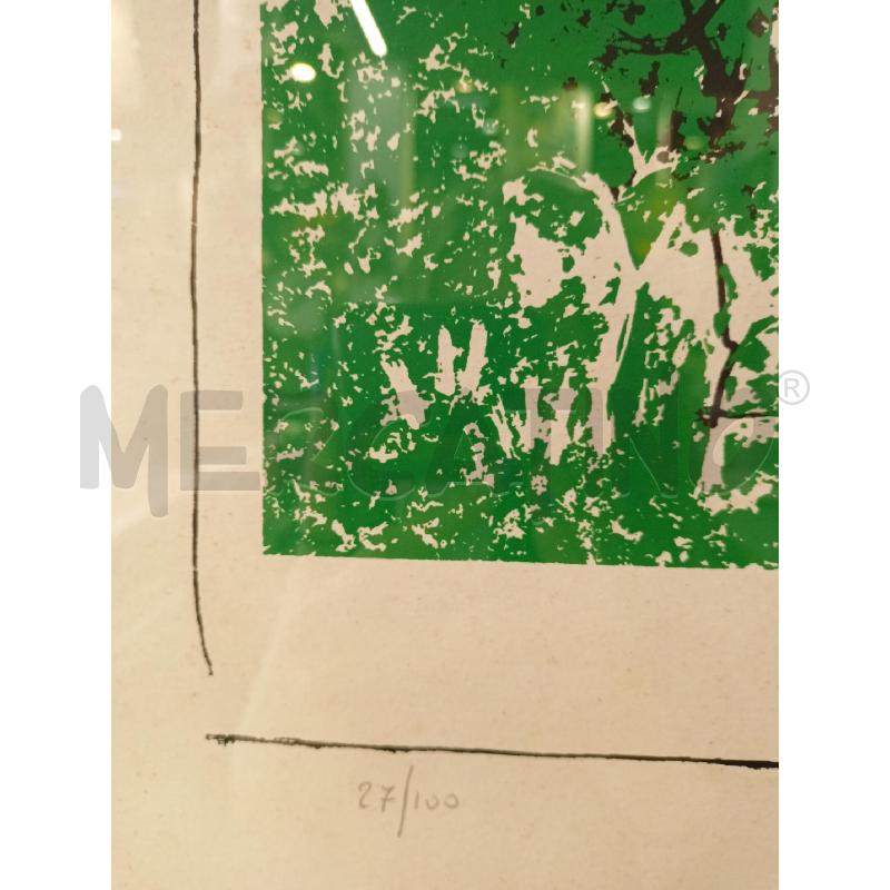 QUADRO SERIGRAFIA SOLE GIALLO ALBERI VERDI SPUGNATI  | Mercatino dell'Usato Roma re di roma 3
