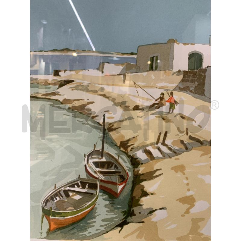QUADRO SERIGRAFIA SPIAGGIA PESCATORI 2 BARCHE CORNICE LEGNO  | Mercatino dell'Usato Roma re di roma 4