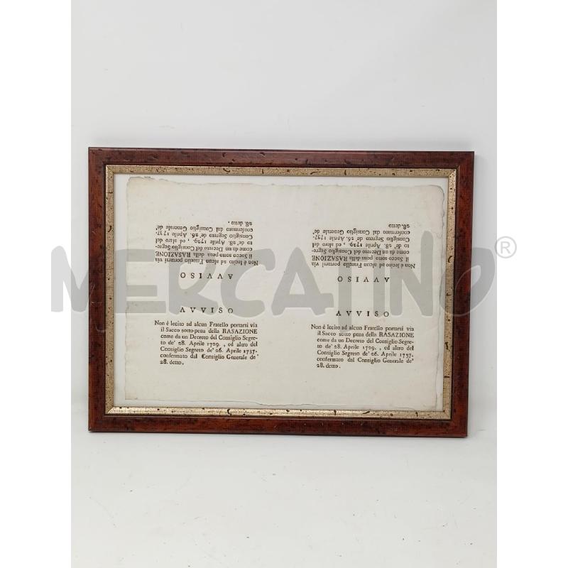 QUADRO STAMPA 1737 AVVISO PR FRATI CORN LEGN | Mercatino dell'Usato Roma re di roma 1