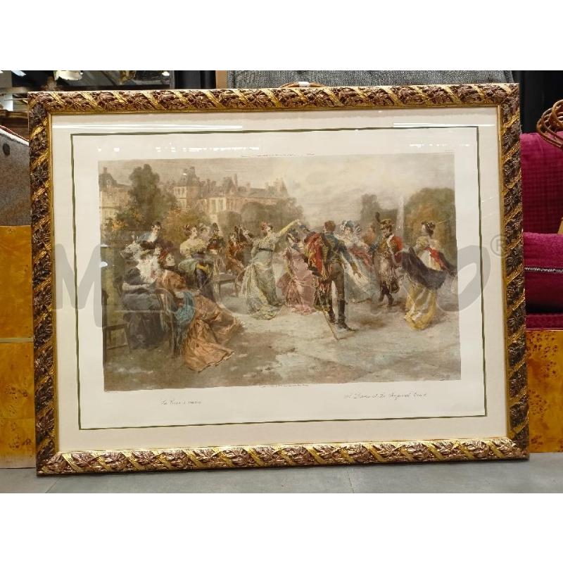 QUADRO STAMPA GRANDE BALLO DAME CAVALIERI CORNICE DORATA DECORATA | Mercatino dell'Usato Roma re di roma 1