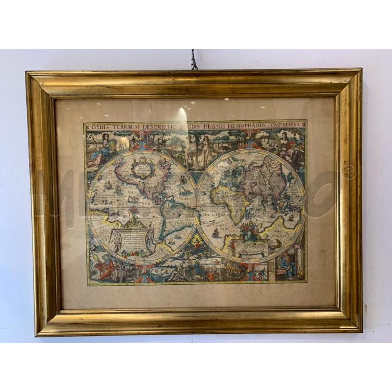 QUADRO STAMPA PLANISFERO ORBIS TERRAUMCORN DORAT | Mercatino dell'Usato Roma re di roma 1