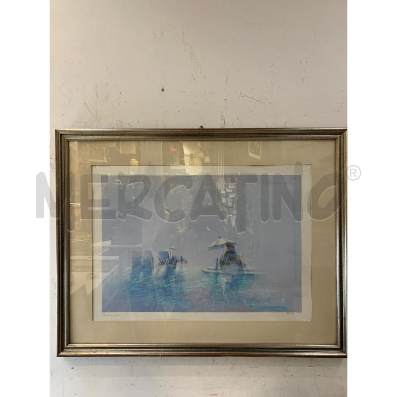 QUADRO STAMPA RITOCCATA CARROZZE FIORI AZZURRO OMBRELLO CORNICE LEGNO SIVLER  | Mercatino dell'Usato Roma re di roma 1