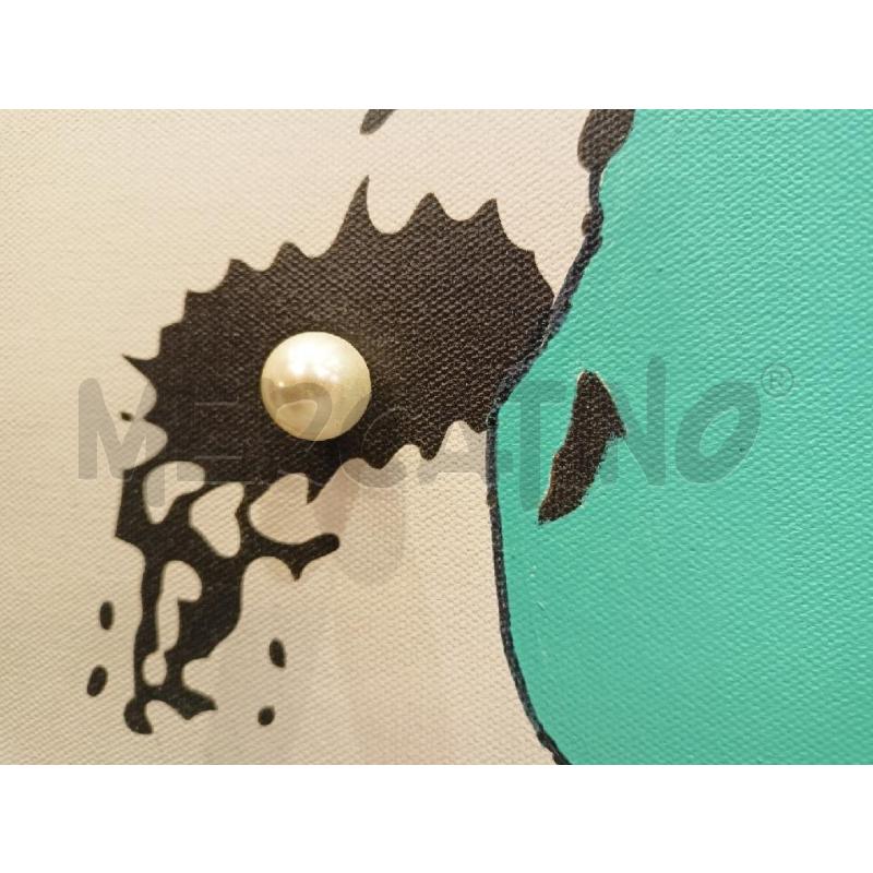 QUADRO STAMPA RITOCCATA HAUDREY HEPBURN FONDO VERDE AZZURRO TIFFANY PERLA ORECCHINO  | Mercatino dell'Usato Roma re di roma 3