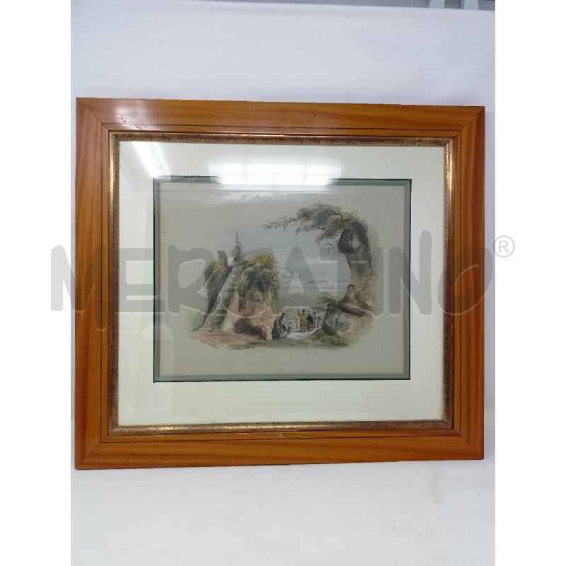QUADRO TECNICA MISTA SCALINATA PERSONE VISTA DALLALTO MARE PALAZZI CORN LEGNO LINEA DORATA | Mercatino dell'Usato Roma re di roma 1