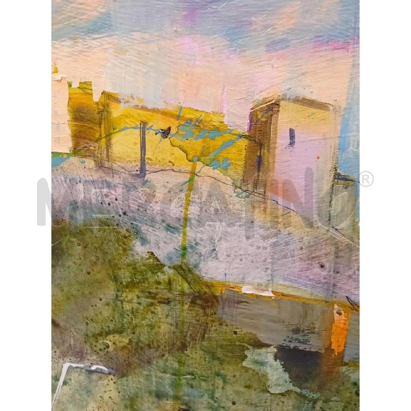 QUADRO TECN MISTA LEGNO MULA STRADA MACCHINE ALBERI BORDO BIANCO  100X122  | Mercatino dell'Usato Roma re di roma 2