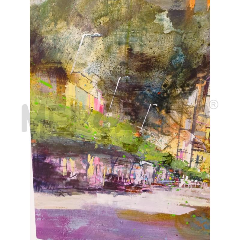 QUADRO TECN MISTA LEGNO MULA STRADA MACCHINE ALBERI BORDO BIANCO  100X122  | Mercatino dell'Usato Roma re di roma 3