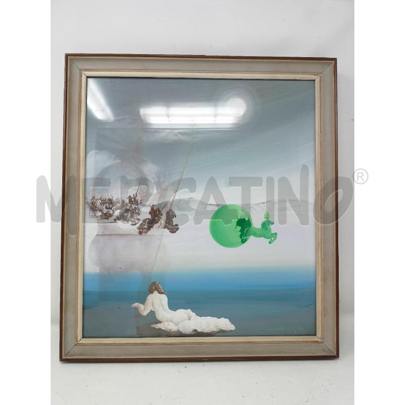 QUADRO TECN MISTA SURREALISTA DONNA NUDA SDRAIATA PALLA VERDE CAVALIERI SFONDO GRIGIO  | Mercatino dell'Usato Roma re di roma 1