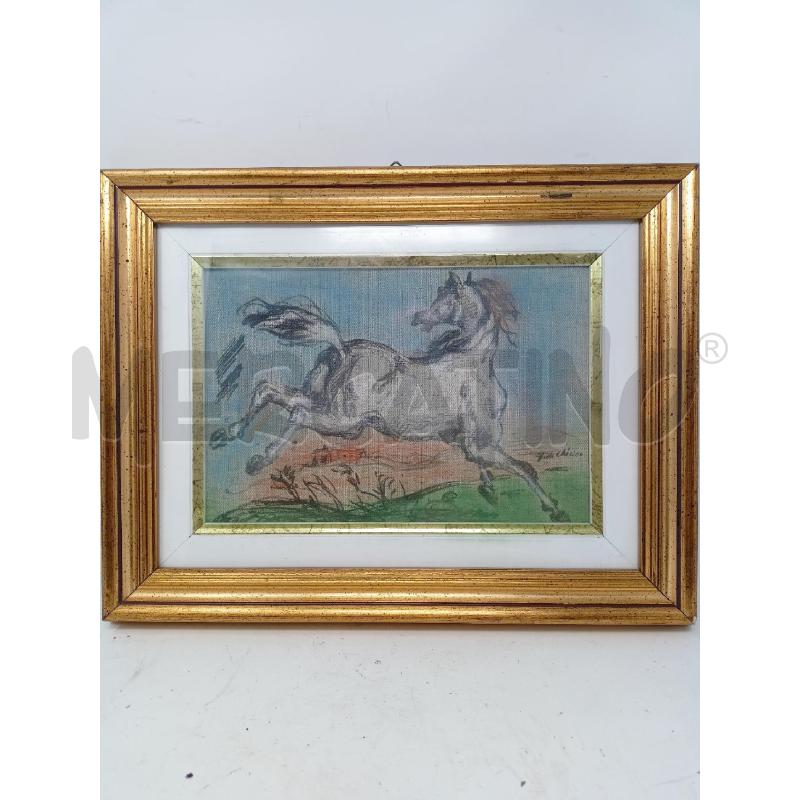 QUADRO TECN MISTA TELA CAVALLO SFONDO AZZURRO CASE 35X27 | Mercatino dell'Usato Roma re di roma 1