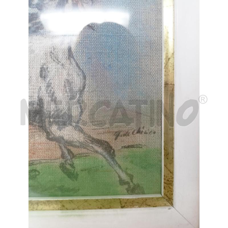 QUADRO TECN MISTA TELA CAVALLO SFONDO AZZURRO CASE 35X27 | Mercatino dell'Usato Roma re di roma 2