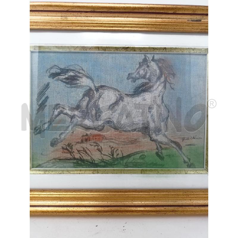 QUADRO TECN MISTA TELA CAVALLO SFONDO AZZURRO CASE 35X27 | Mercatino dell'Usato Roma re di roma 3