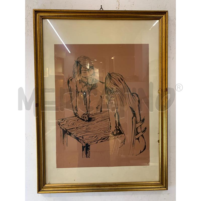 QUADRO TECN MISTA UOMO DONNA SEDUTI TAVOLO SFONDO MATTONE  | Mercatino dell'Usato Roma re di roma 1