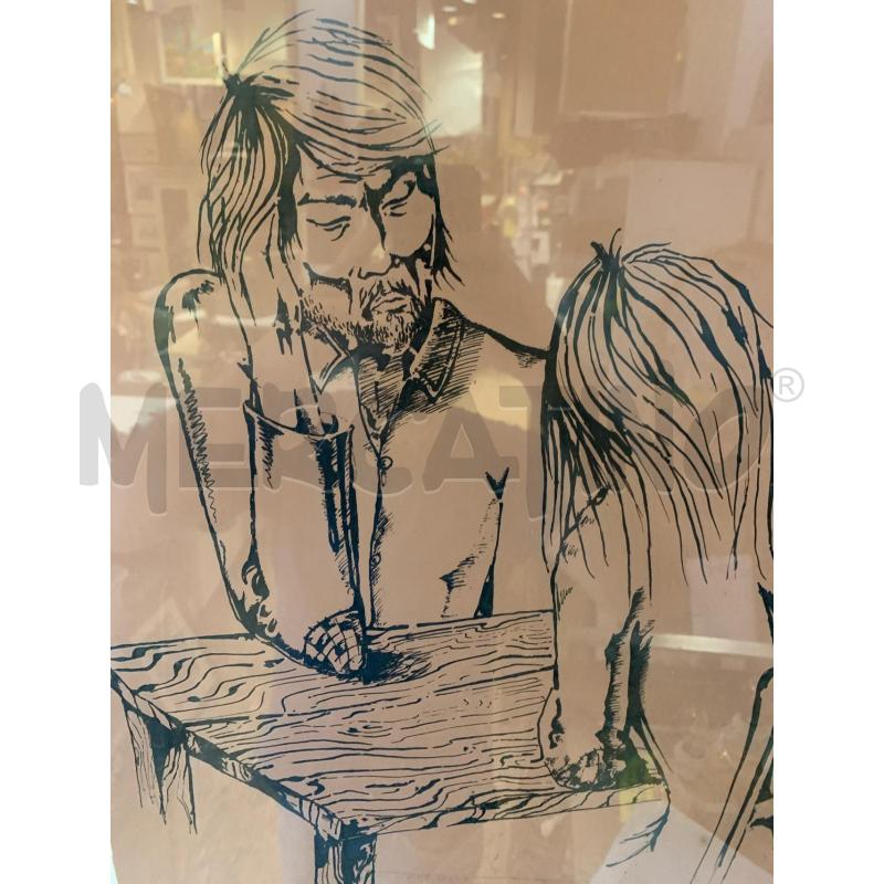 QUADRO TECN MISTA UOMO DONNA SEDUTI TAVOLO SFONDO MATTONE  | Mercatino dell'Usato Roma re di roma 4