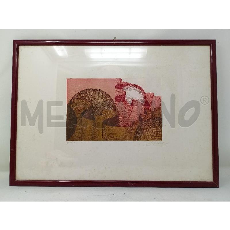 QUADRO TEC MISTA ASTRATTO ONDE SFERE ROSSE MARRONI CORNICE ROSSA | Mercatino dell'Usato Roma re di roma 1