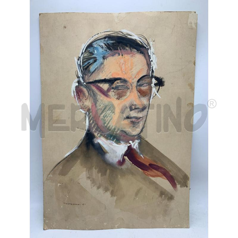 QUADRO TEC MISTA CARTA RITRATTO DI GIOVANE CON OCCHIALI  | Mercatino dell'Usato Roma re di roma 1
