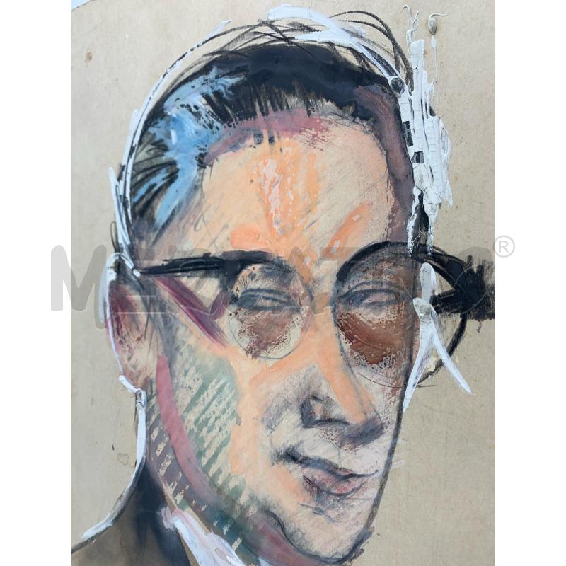 QUADRO TEC MISTA CARTA RITRATTO DI GIOVANE CON OCCHIALI  | Mercatino dell'Usato Roma re di roma 2