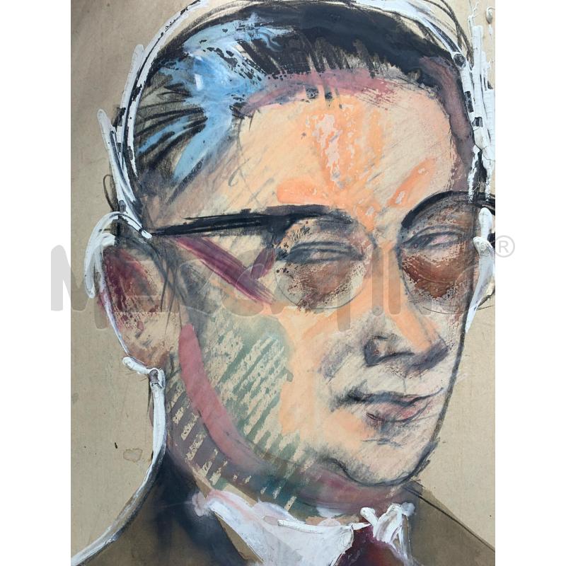 QUADRO TEC MISTA CARTA RITRATTO DI GIOVANE CON OCCHIALI  | Mercatino dell'Usato Roma re di roma 5