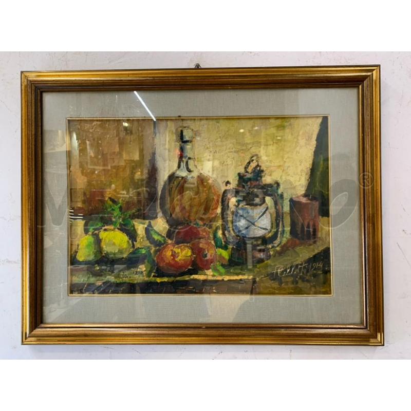 QUADRO TEC MISTA MATERICO LANTERNA BOTTIGLIA LIMONI CORNICE LEGNO ORIZZONATALE | Mercatino dell'Usato Roma re di roma 1