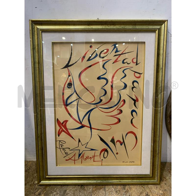 QUADRO TEC MISTA SCRITTA BLU ROSSA NERA UCCELLO  | Mercatino dell'Usato Roma re di roma 1