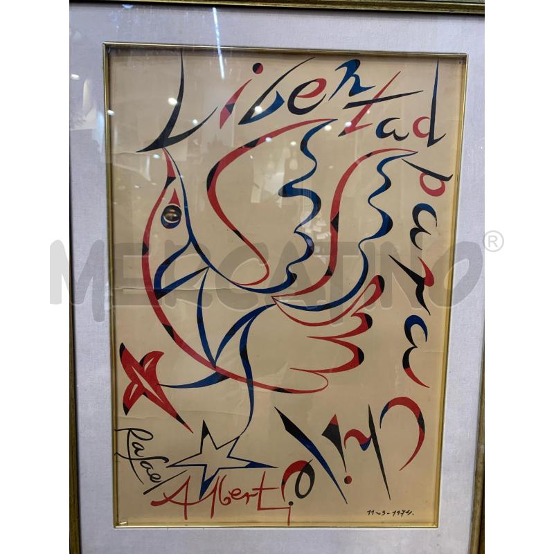 QUADRO TEC MISTA SCRITTA BLU ROSSA NERA UCCELLO  | Mercatino dell'Usato Roma re di roma 4