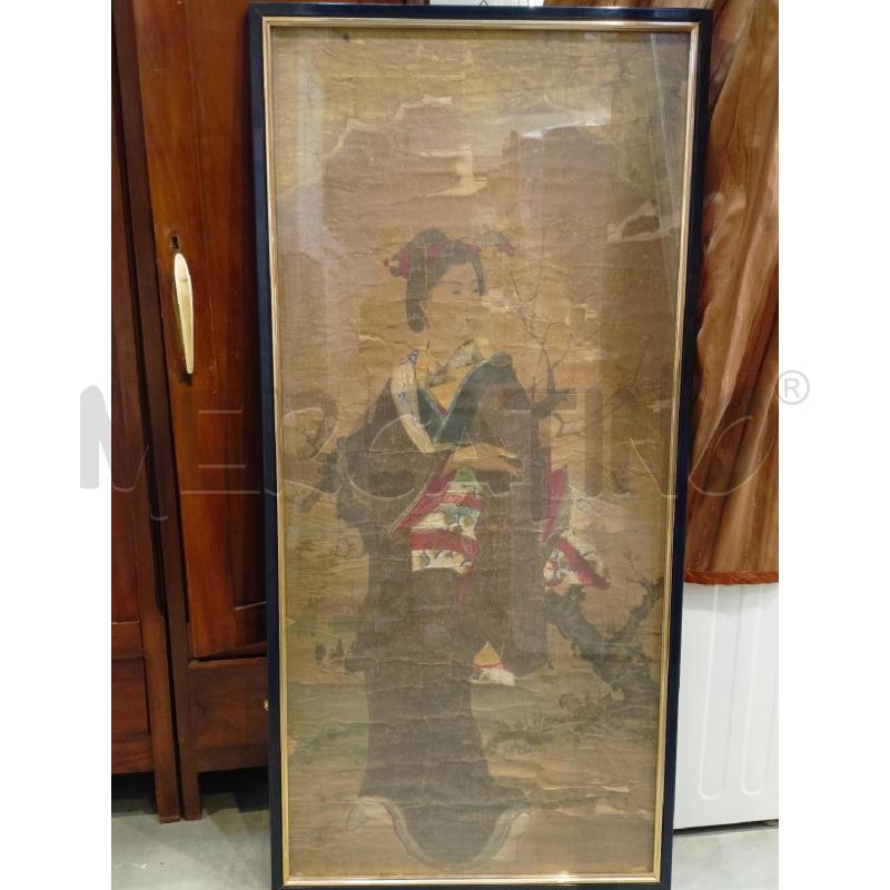 QUADRO TEMPERA CARTA GEISHA EPOCA CORN NERA | Mercatino dell'Usato Roma re di roma 1