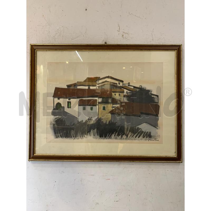 QUADRO TEMPERA VISTA TETTI CORN LEGNO | Mercatino dell'Usato Roma re di roma 1