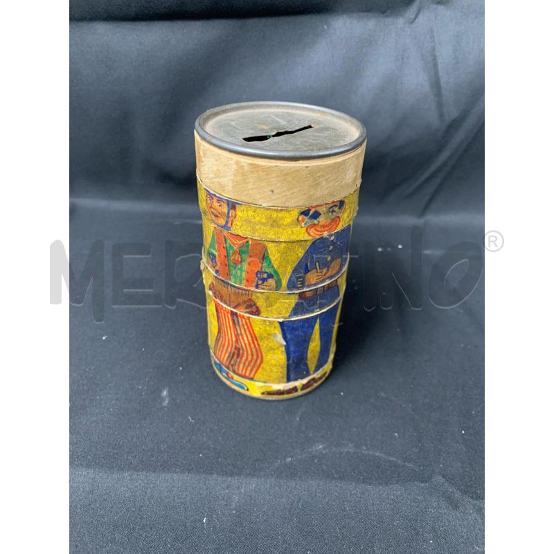 SALVADANAIO METALLO ANNI 50 PAGLIACCI CAMBIA VESTITO  | Mercatino dell'Usato Roma re di roma 2