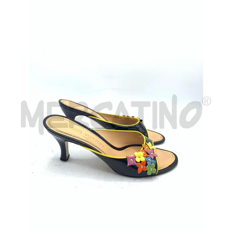 SANDALI LOUIS VUITTON VERNICE NERO FIORI COLORATI | Mercatino dell'Usato Roma re di roma 3