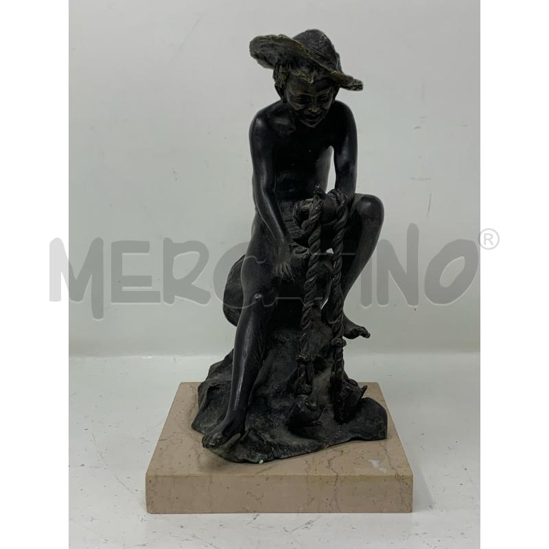 SCULTURA BRONZO PESCATORE BASE MARMO  | Mercatino dell'Usato Roma re di roma 1